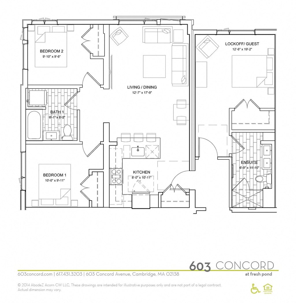 3 bedroom 2 bathroom floor plans at 603 Concord in Cambridge, MA 02138